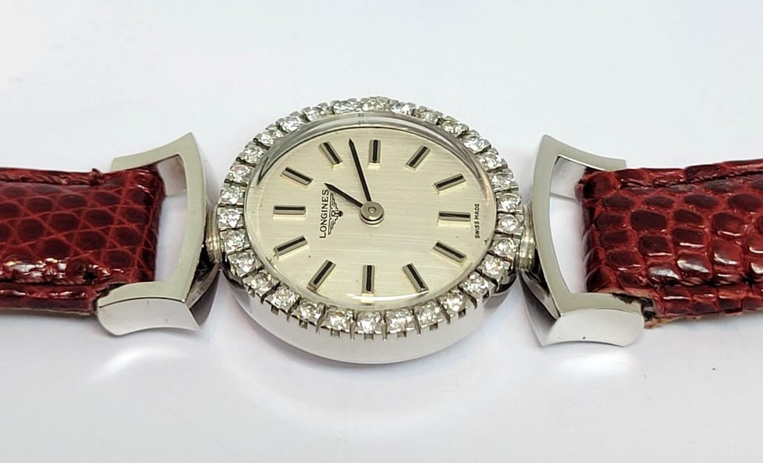 Vintage 18k White Gold LONGINES Ladies Watch with Diamond Bezel Cal 460* EXLNT - 10