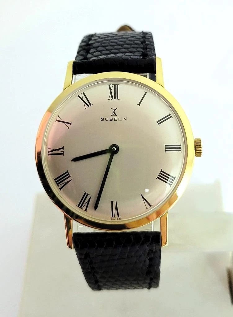 Vintage Solid 18k GUBELIN Mens Winding Watch 1960s Cal G7017 EXLNT RARE High End - 11