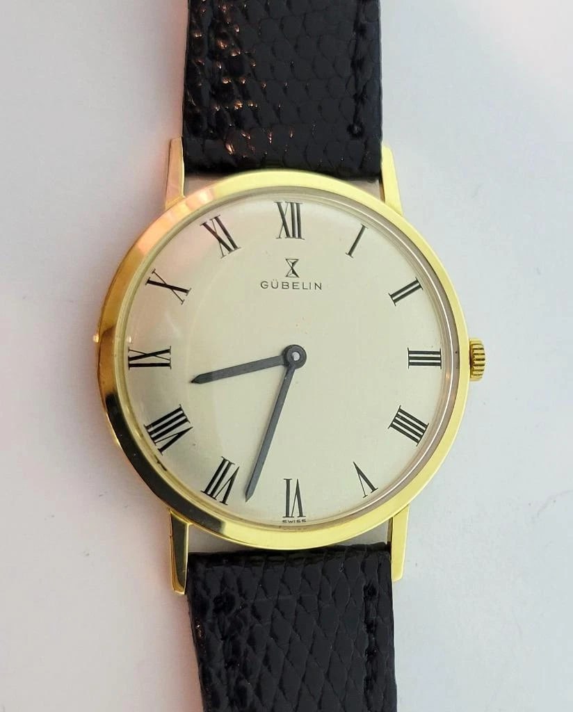 Vintage Solid 18k GUBELIN Mens Winding Watch 1960s Cal G7017 EXLNT RARE High End - 12