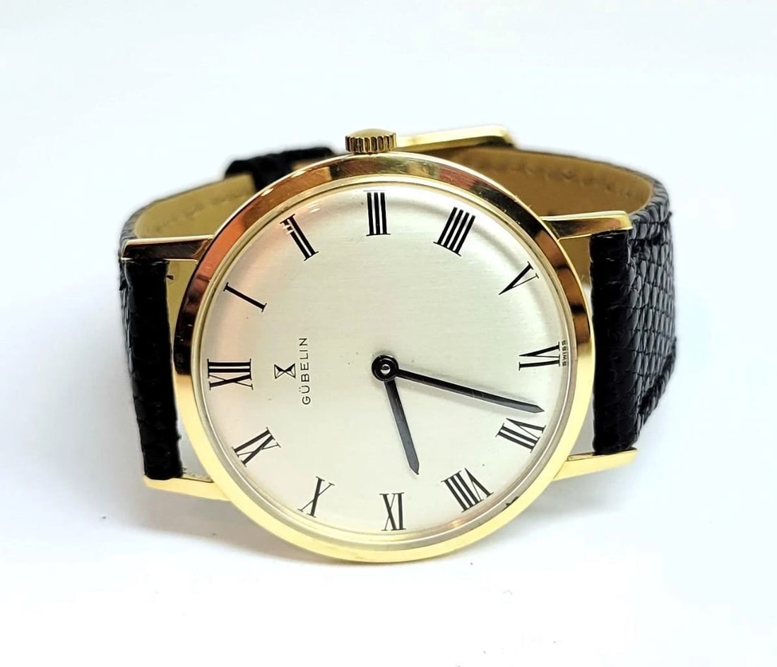 Vintage Solid 18k GUBELIN Mens Winding Watch 1960s Cal G7017 EXLNT RARE High End - 3