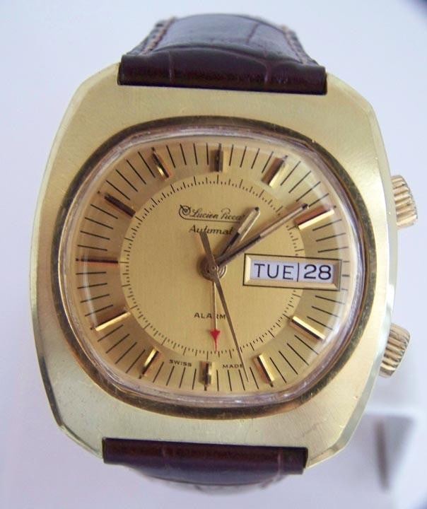 Swiss LUCIEN PICCARD Automatic ALARM Mens DAY DATE Watch* EXLNT* SERVICED* RARE - 4