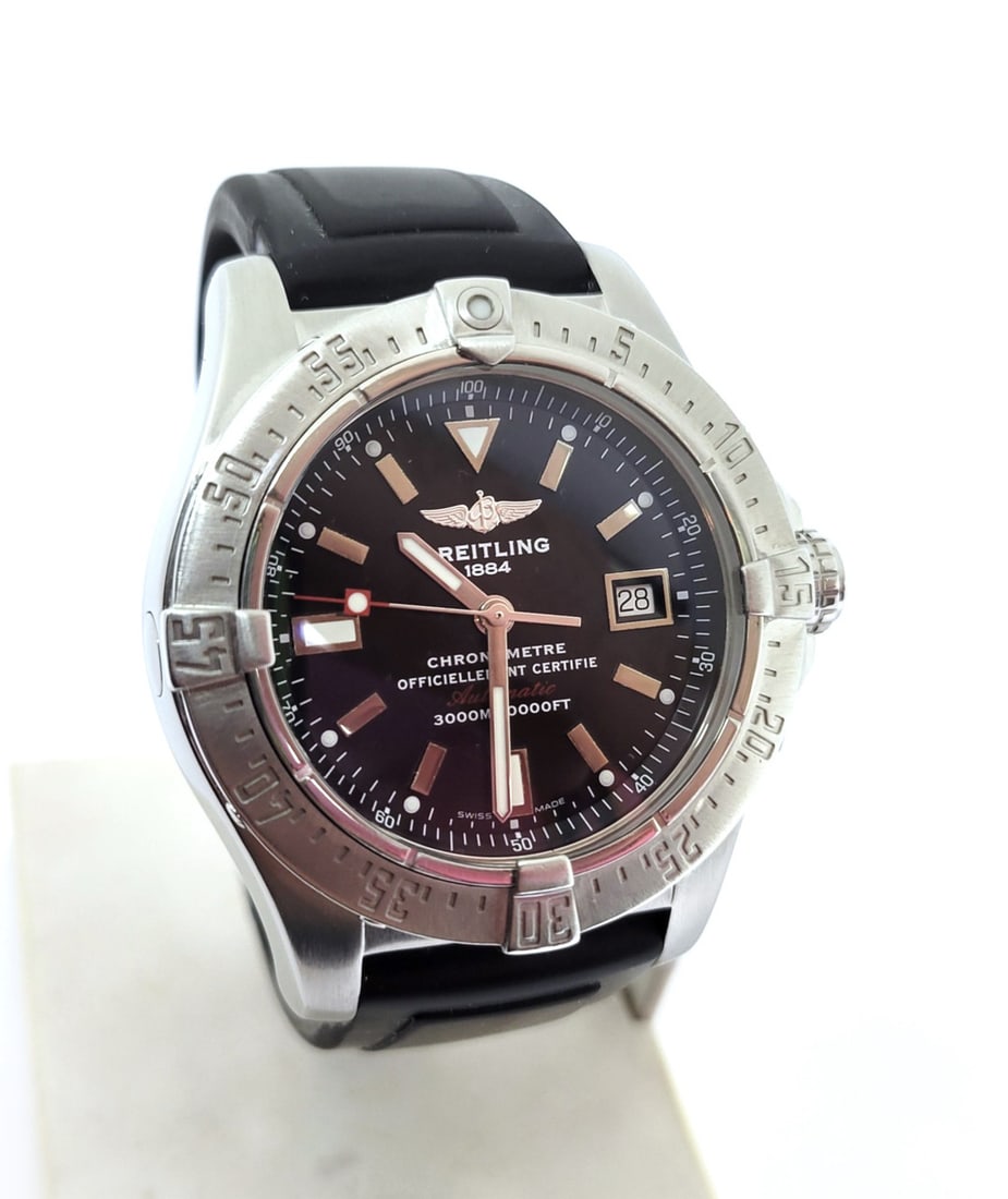 S/Steel BREITLING AVENGER SEAWOLF Automatic Watch A17330 Black Dial 45 mm* EXLNT: S/Steel BREITLING AVENGER SEAWOLF Automatic Watch A17330 Black Dial 45 mm* EXLNT This Men's BREITLING watch is Swiss made. Great present for yourself or someone you love! * Stainless steel case in shi