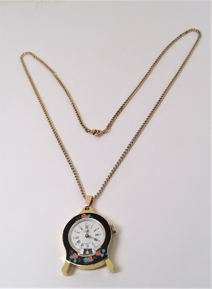 Gold Plated CHATEAU Ladies Pendant Winding Watch with 22 Inches Goldfilled Chain - 4