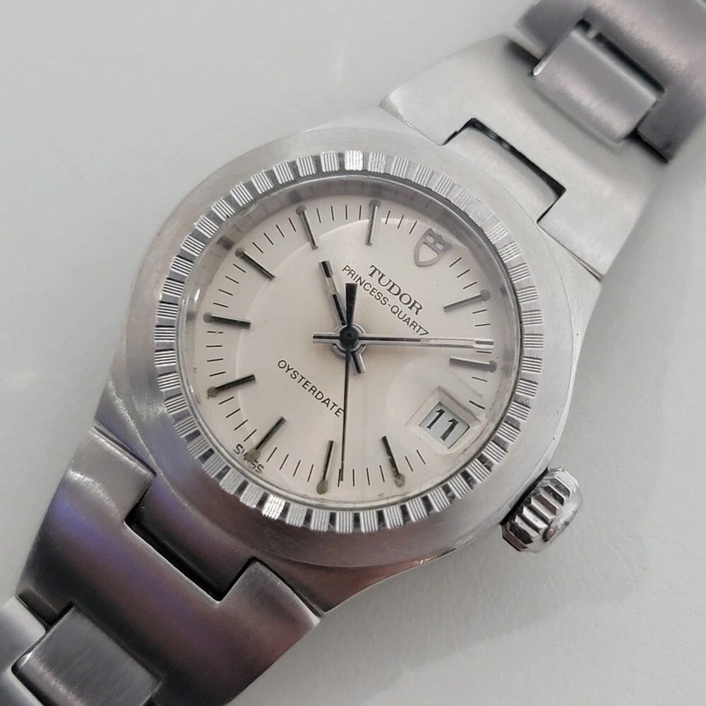 Tudor Princess Quartz Oysterdate 26mm Ladies 1980s All Original Vintage RJC214: Title:Tudor Princess Quartz Oysterdate 26mm Ladies 1980s All Original Vintage RJC214Description:Timeless classic, all stainless steel Ladies Tudor Princess-Quartz Oysterdate ref 9333/0, c.1980, all
