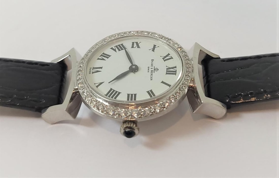 Solid 18k White Gold Ladies BAUME & MERCIER Watch Factory Set Diamonds 36646* EXLNT - 5