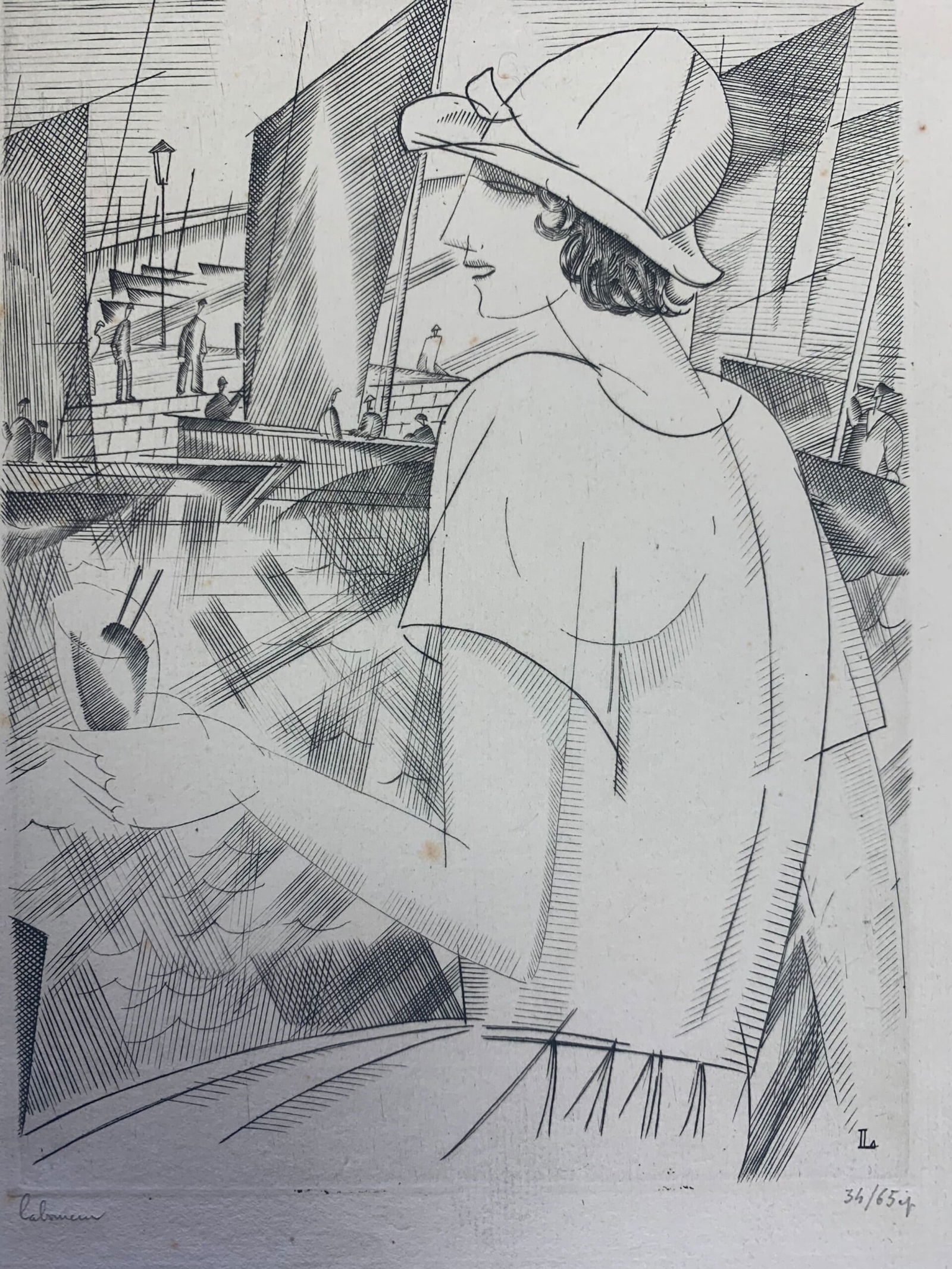 Cocktail - Art by Jean-Emile Laboureur (1919) 7x8.75 French Cubism Artwork #34/65 Pencil Signed - 2