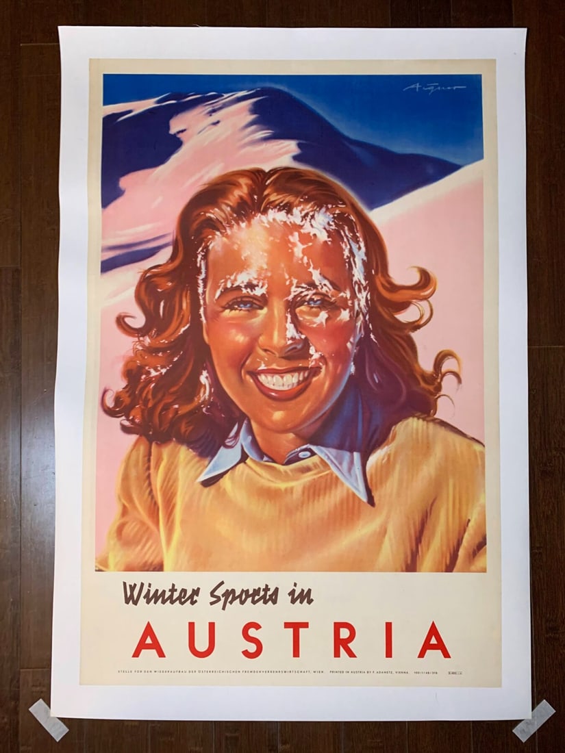 Winter Sports In Austria - Art By F. Adametz (1950's) 25x37.75 Austrian Travel Poster LB - 2