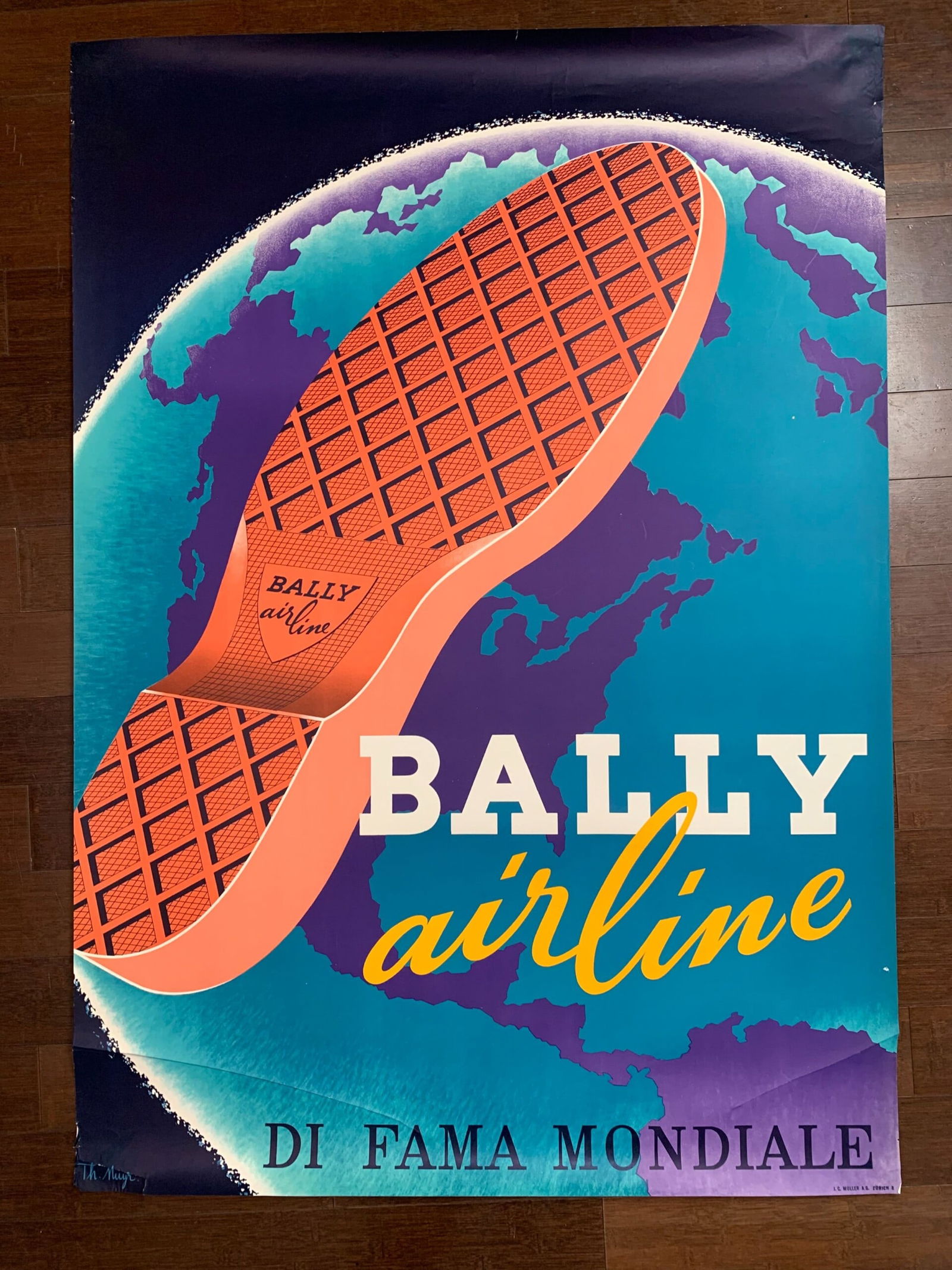 Bally Airline Shoes - Art by Muyr (1954) 35.5x50.25 Swiss Advertising Poster: Title: Bally Airline Shoes - Art by Muyr (1954) 35.5x50.25 Swiss Advertising Poster Description: Bally Airline Shoes - Art by Muyr (1954) 35.5x50.25 Swiss Advertising Poster Please refer to the