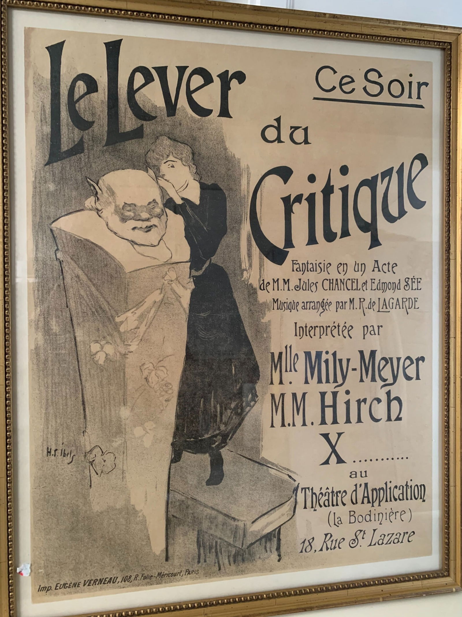 Le Lever Du Critique - Art by H.S. Ibels (1895) 20x25 French Lithograph Poster - Framed (1 of 4)