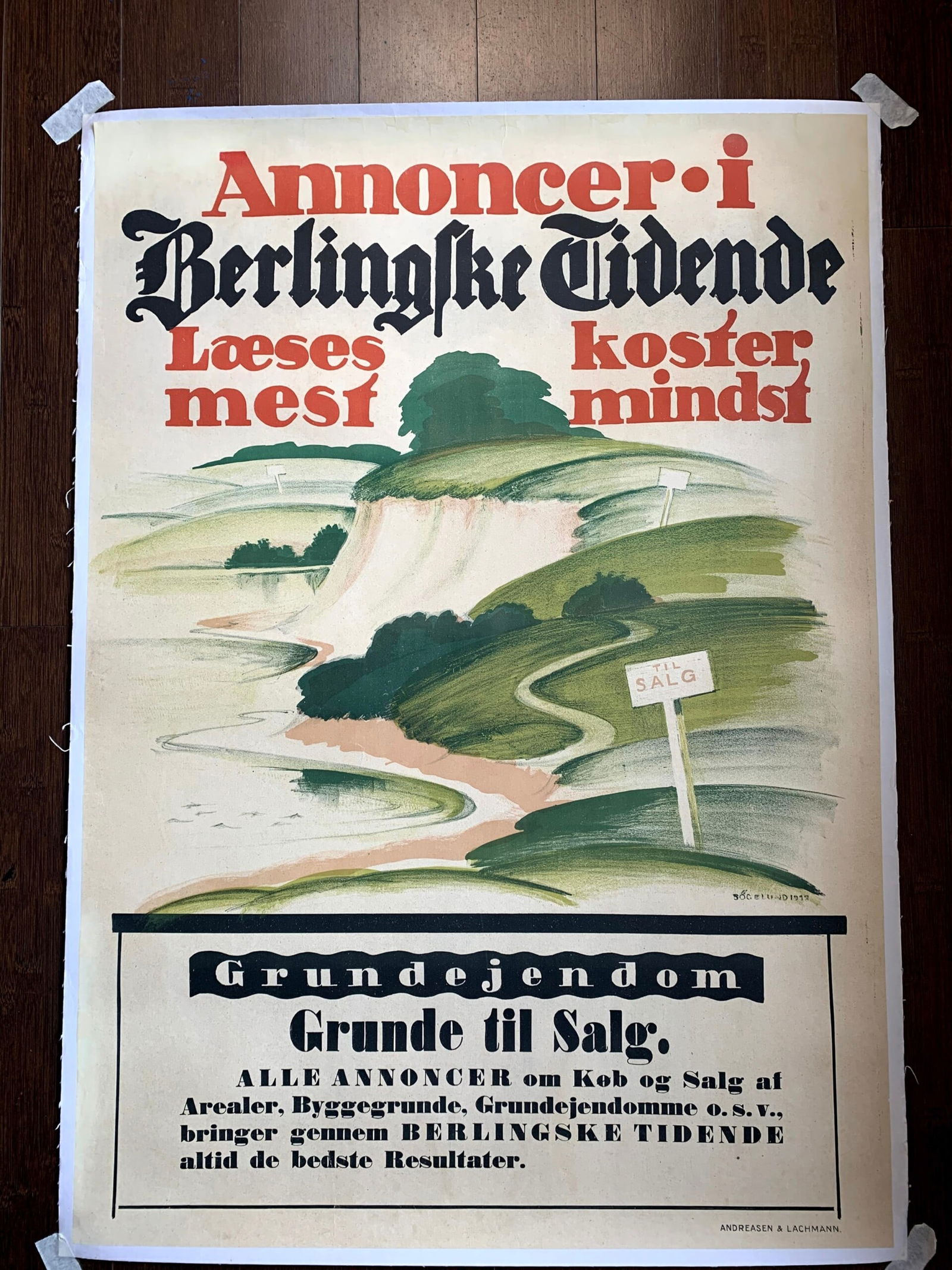 Annoncer Grande Til Salg - Art By Thor Bogelund Jensen (1918) 23.25x34.5 Danish Advertising Poster (1 of 3)