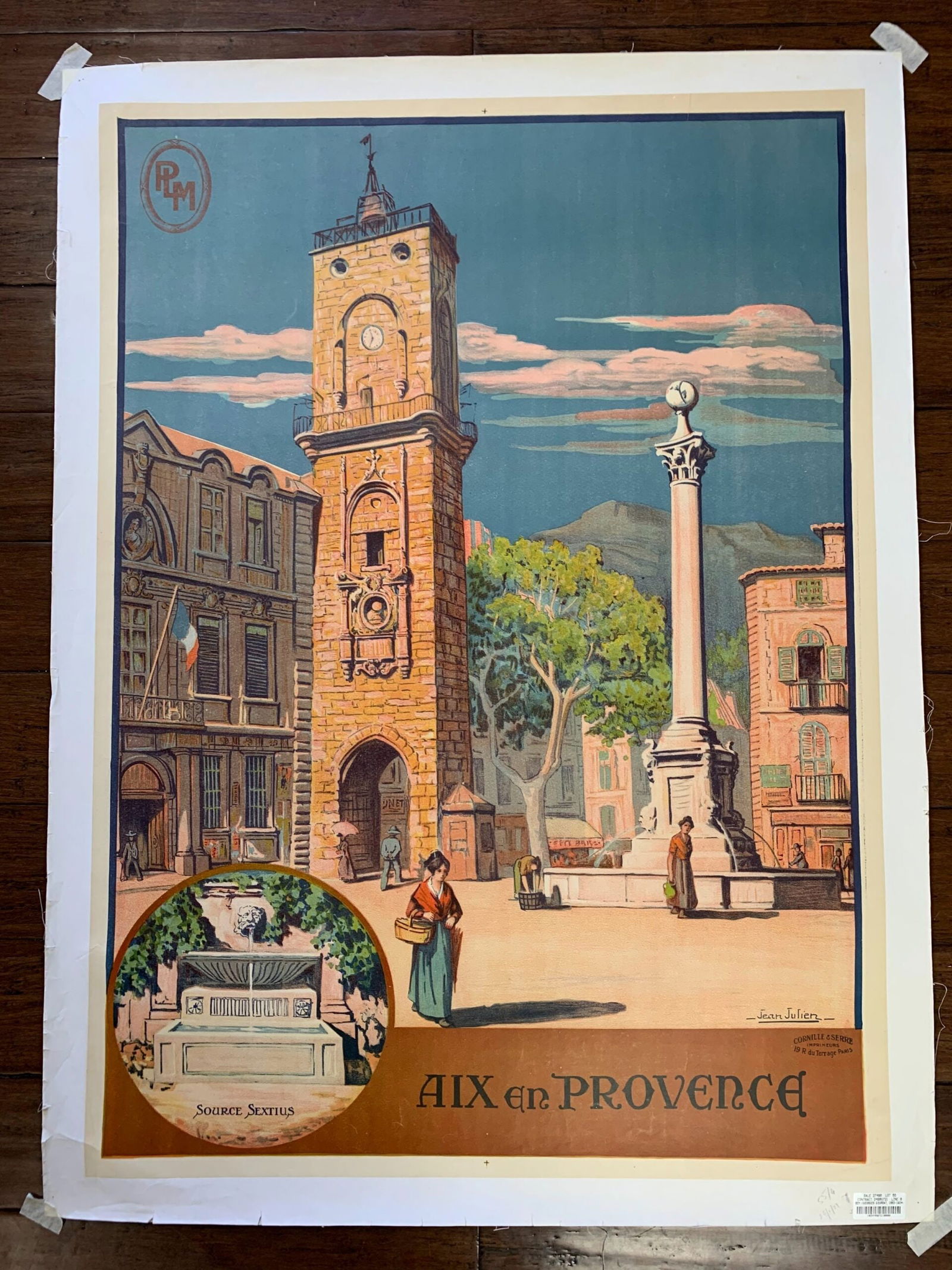 Aix En Provence - Art By Jean Julien (1921) 30.25x42 French Travel Poster LB (1 of 6)