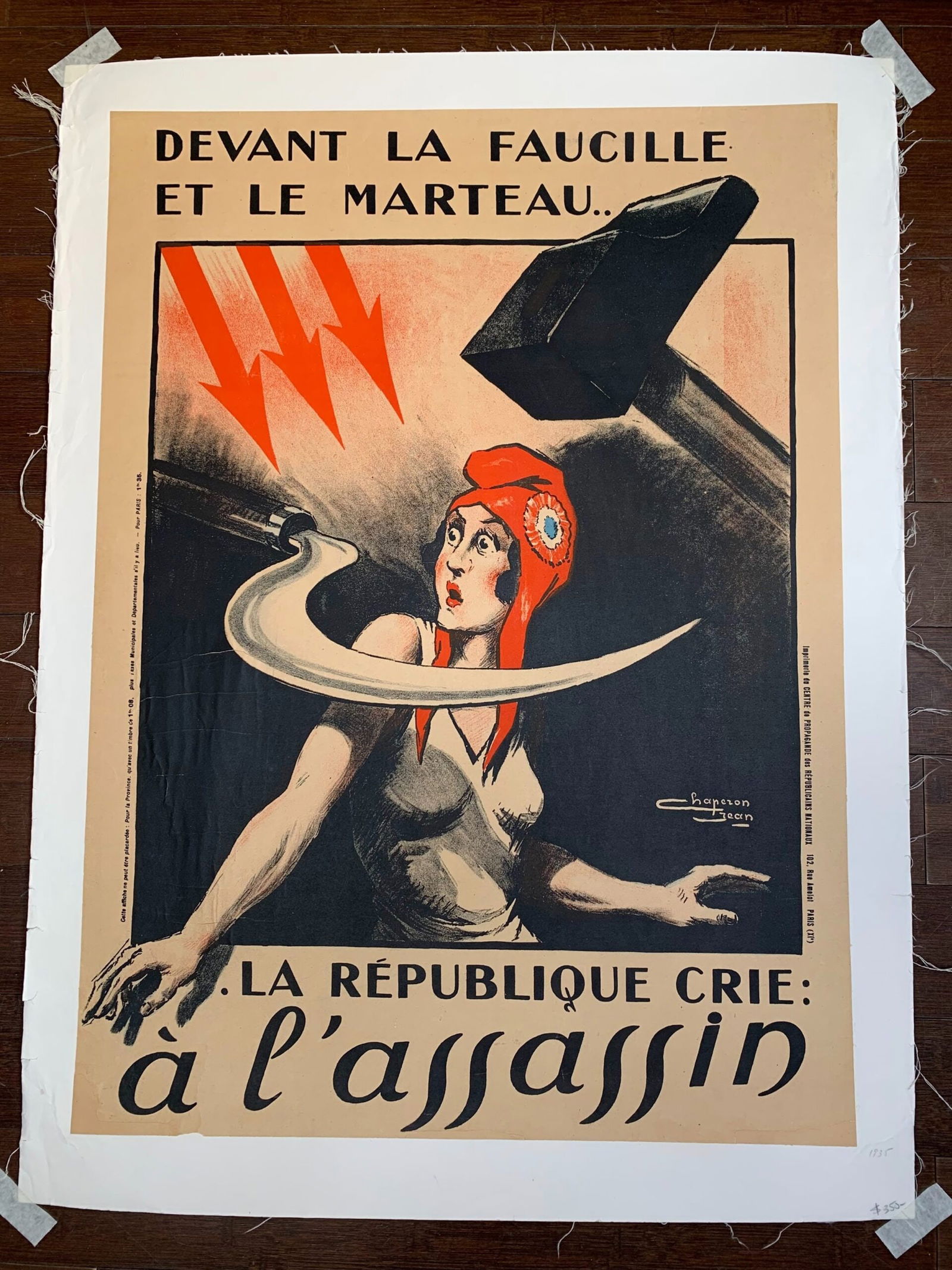 La République Crie À L'assassin - Art By Chaperon (1935) 23x31 French Anti-Communist (1 of 3)