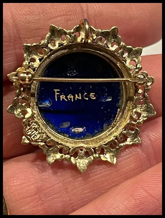 Exquisite Vintage 14k Limoges France Hand Painted Cameo with Seed Pearls - 14