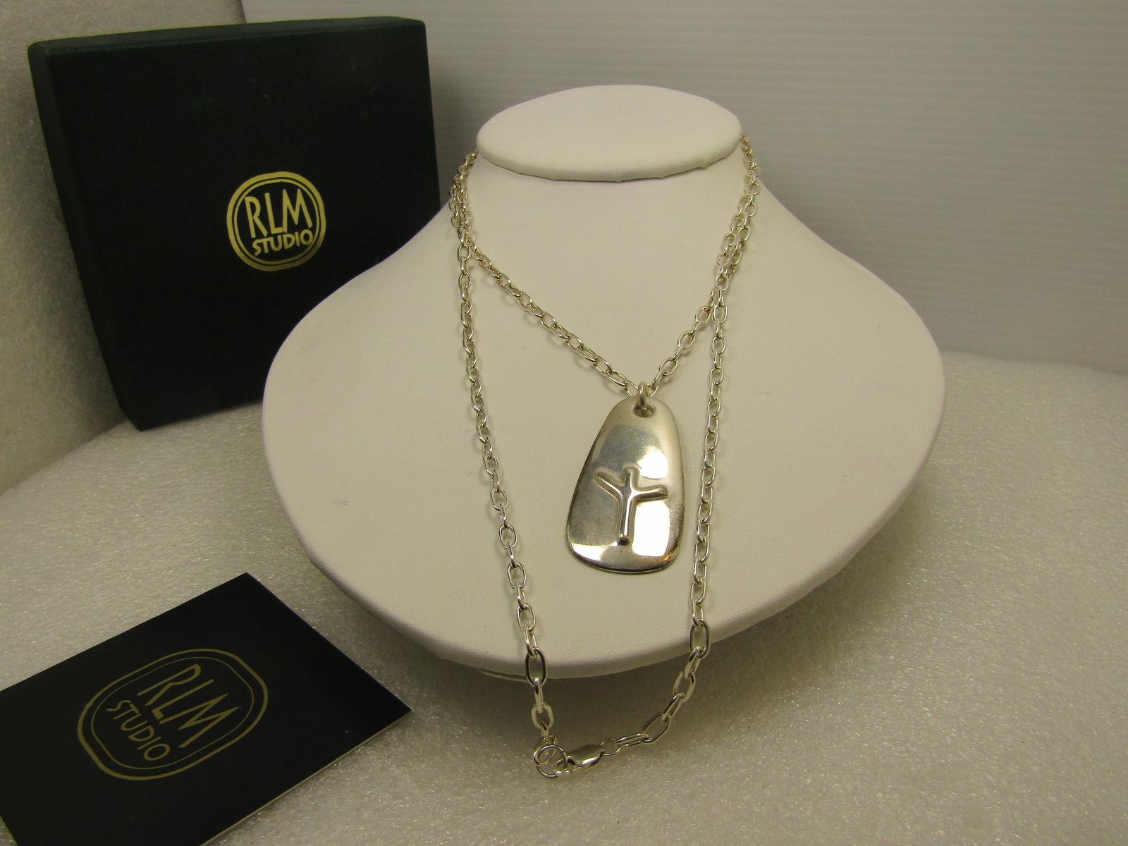 Vintage Sterling RLM Viking Elk Symbol Necklace, 36", Original Box/Pouch, 1990's. - 4