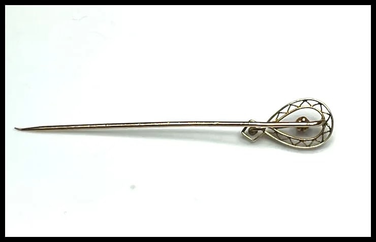 Vintage 14k Gold Ruby and Seed Pearl Filigree Stickpin - 4