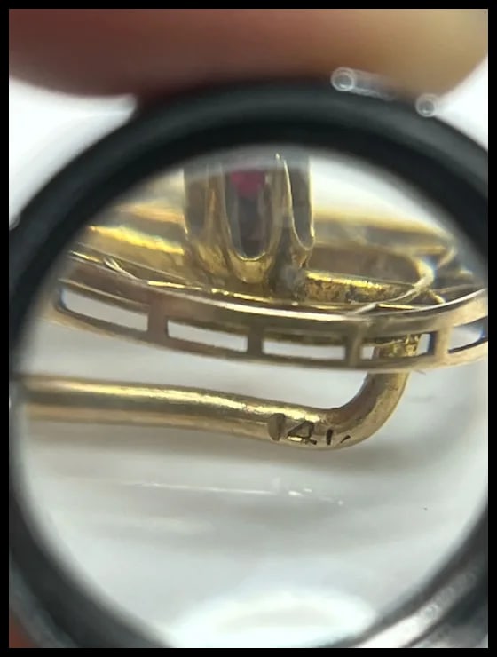 Vintage 14k Gold Ruby and Seed Pearl Filigree Stickpin - 5