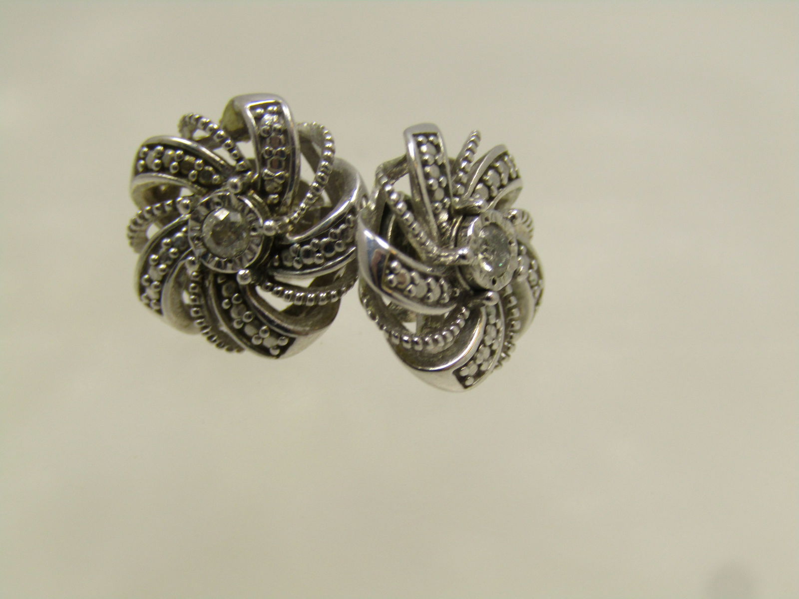 Sterling Diamond Spiral Stud Earrings, 1980's, Signed SK9 - 3