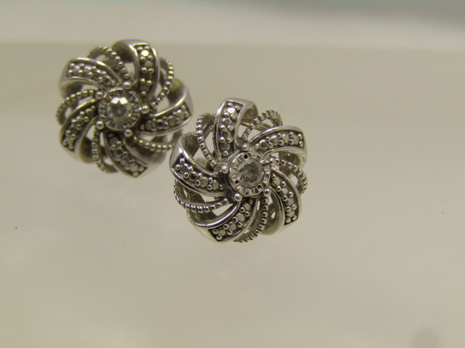 Sterling Diamond Spiral Stud Earrings, 1980's, Signed SK9 - 5