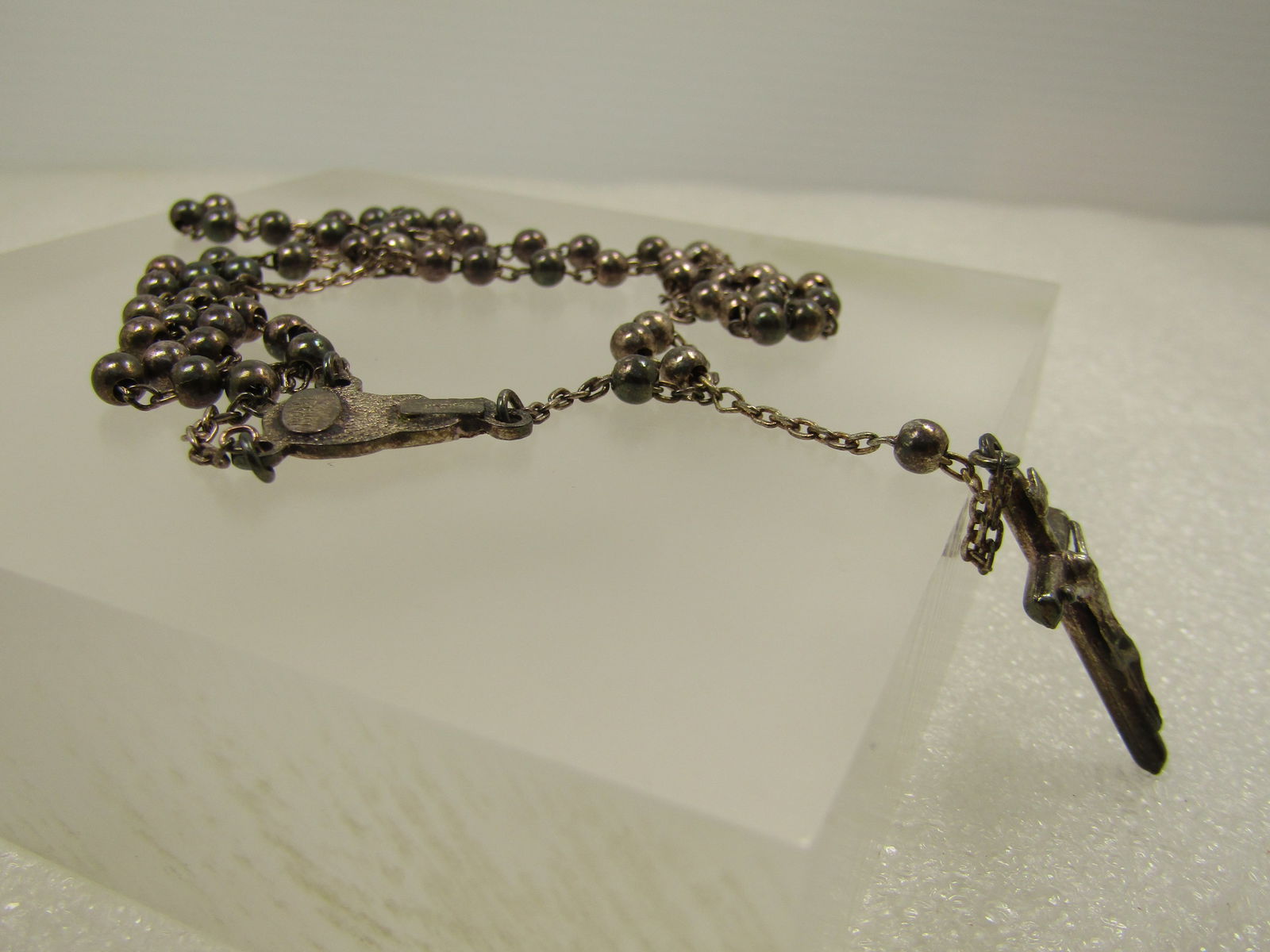 Vintage Silver Plated Rosary, Marked Israel 17", All Metal, 1960's-1970's - 2