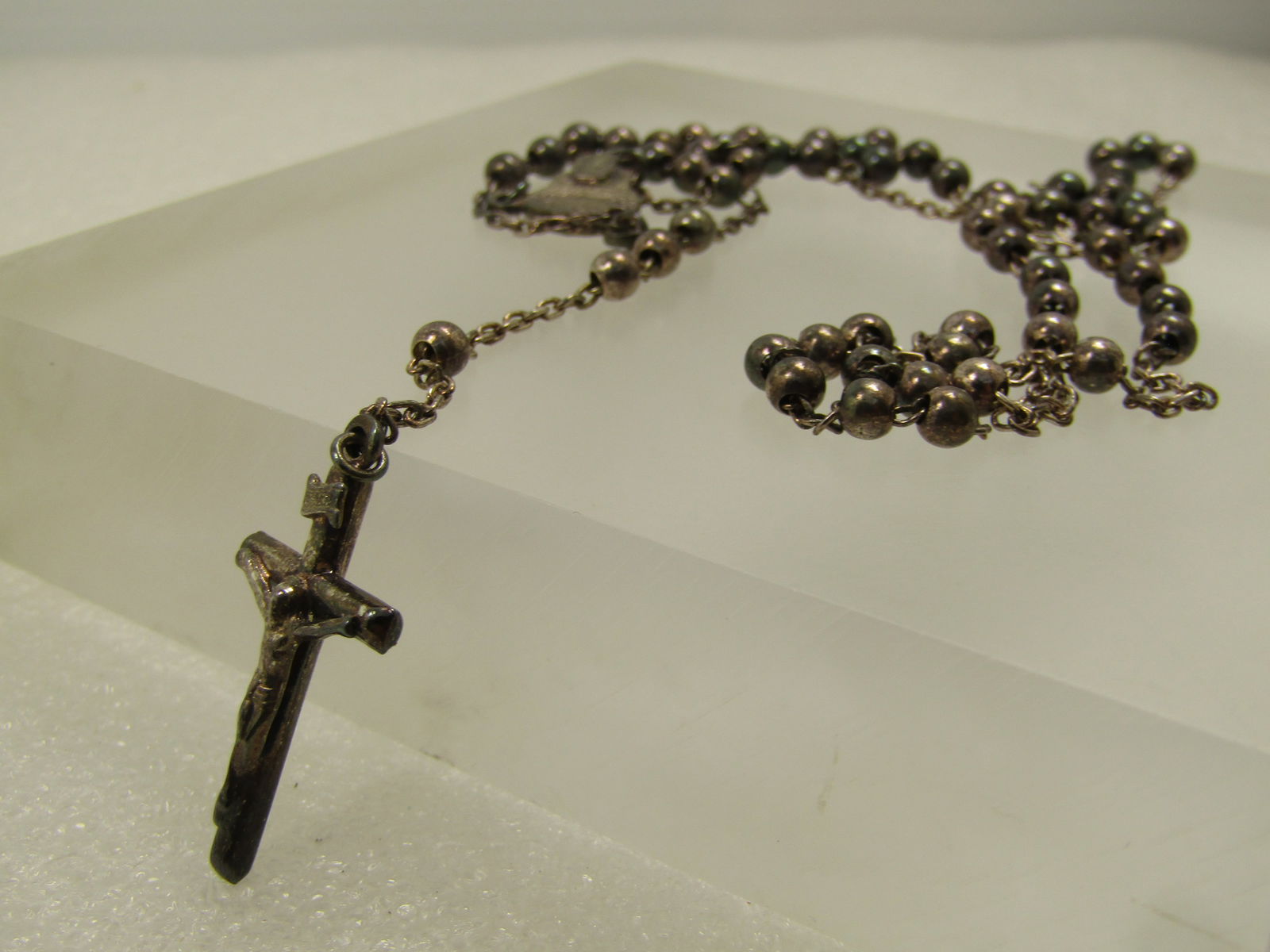 Vintage Silver Plated Rosary, Marked Israel 17", All Metal, 1960's-1970's - 3