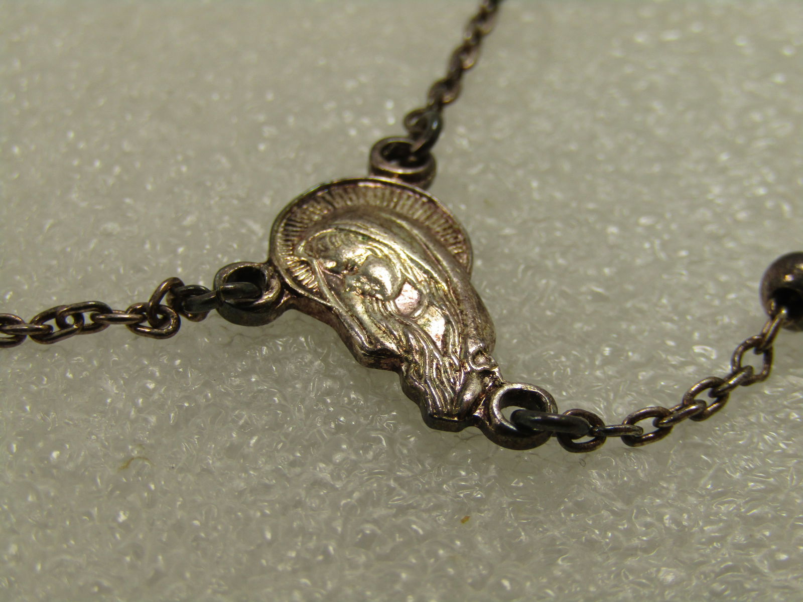 Vintage Silver Plated Rosary, Marked Israel 17", All Metal, 1960's-1970's - 5