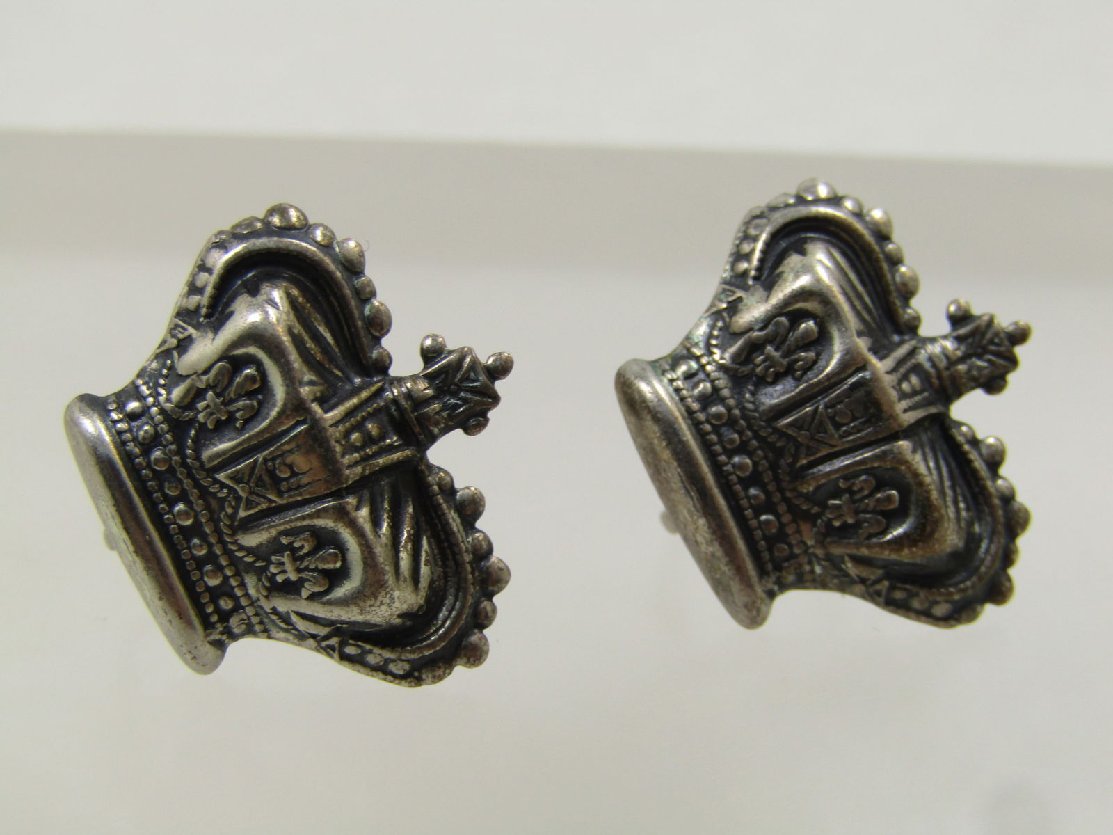 Vintage Sterling Crown Screwback Earrings, 1940's-1950's - 5