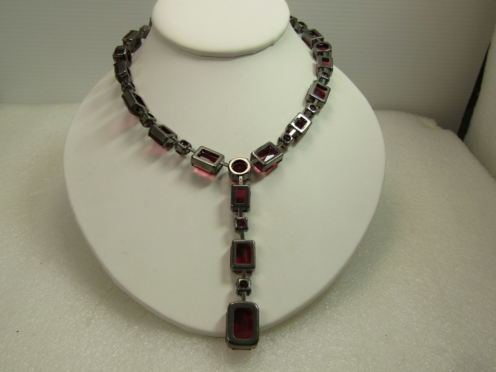 Purple Rhinestone Drop Necklace, Black Metal, 16". 1980's-1990's - 4