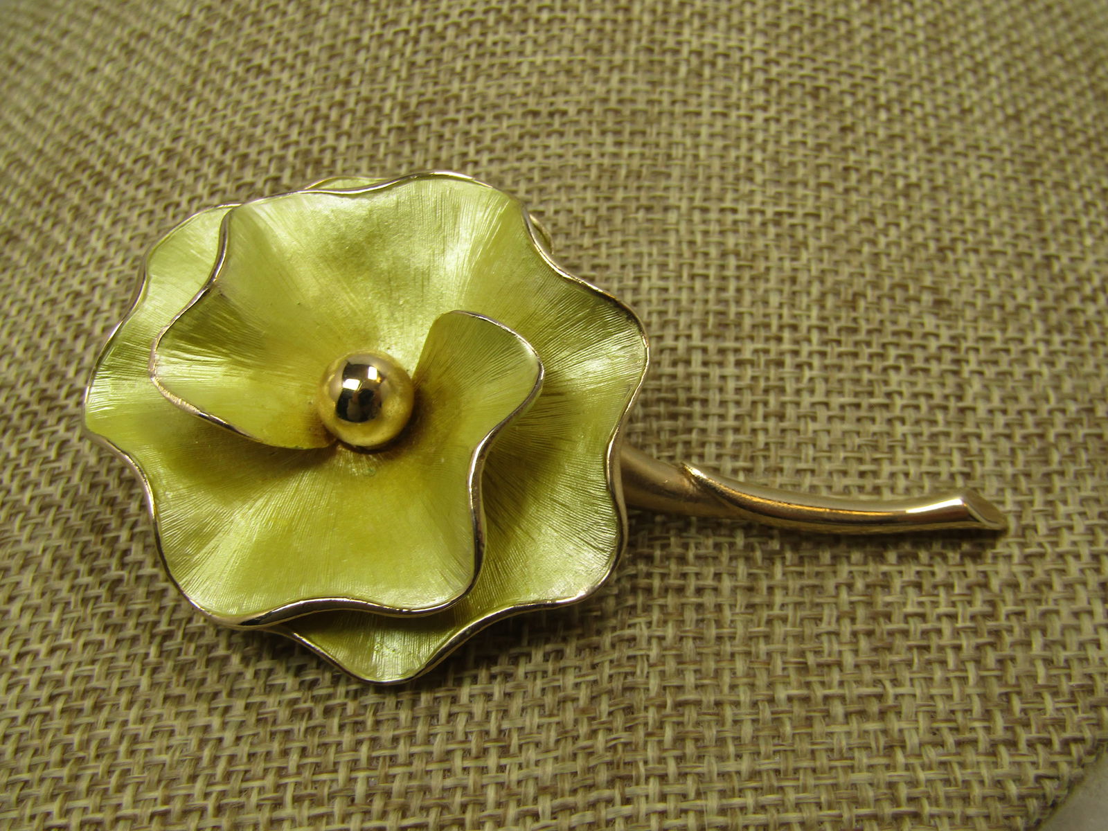 Yellow Enameled/Cloisonne Floral Brooch, Stem, 1960's-1970's - 2