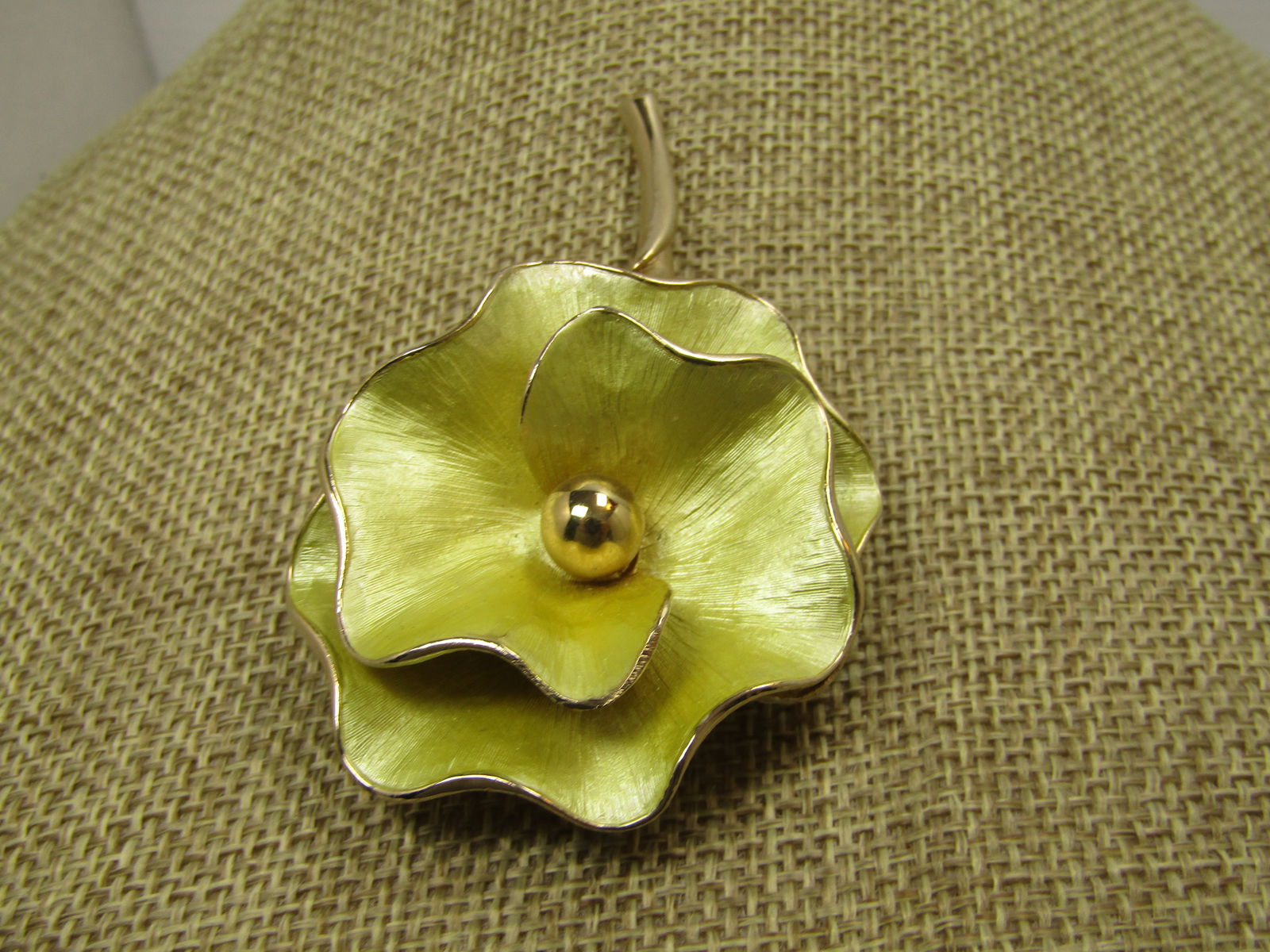 Yellow Enameled/Cloisonne Floral Brooch, Stem, 1960's-1970's - 3