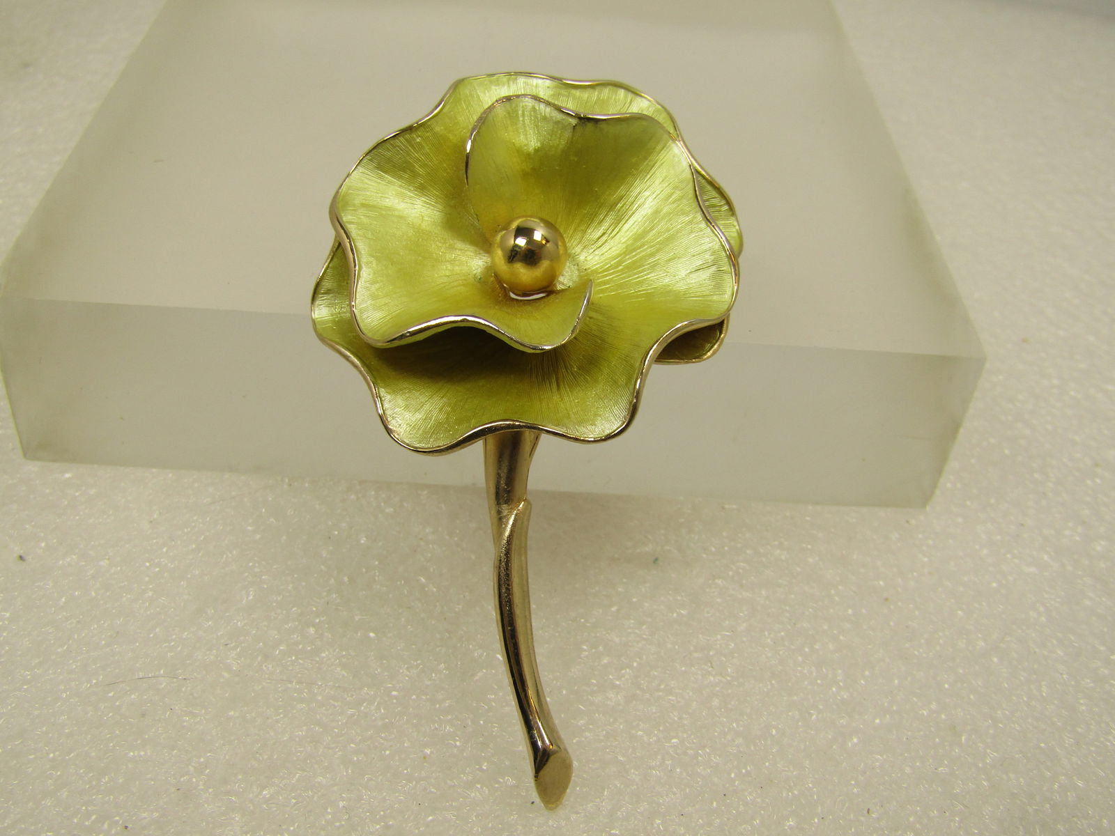 Yellow Enameled/Cloisonne Floral Brooch, Stem, 1960's-1970's - 5