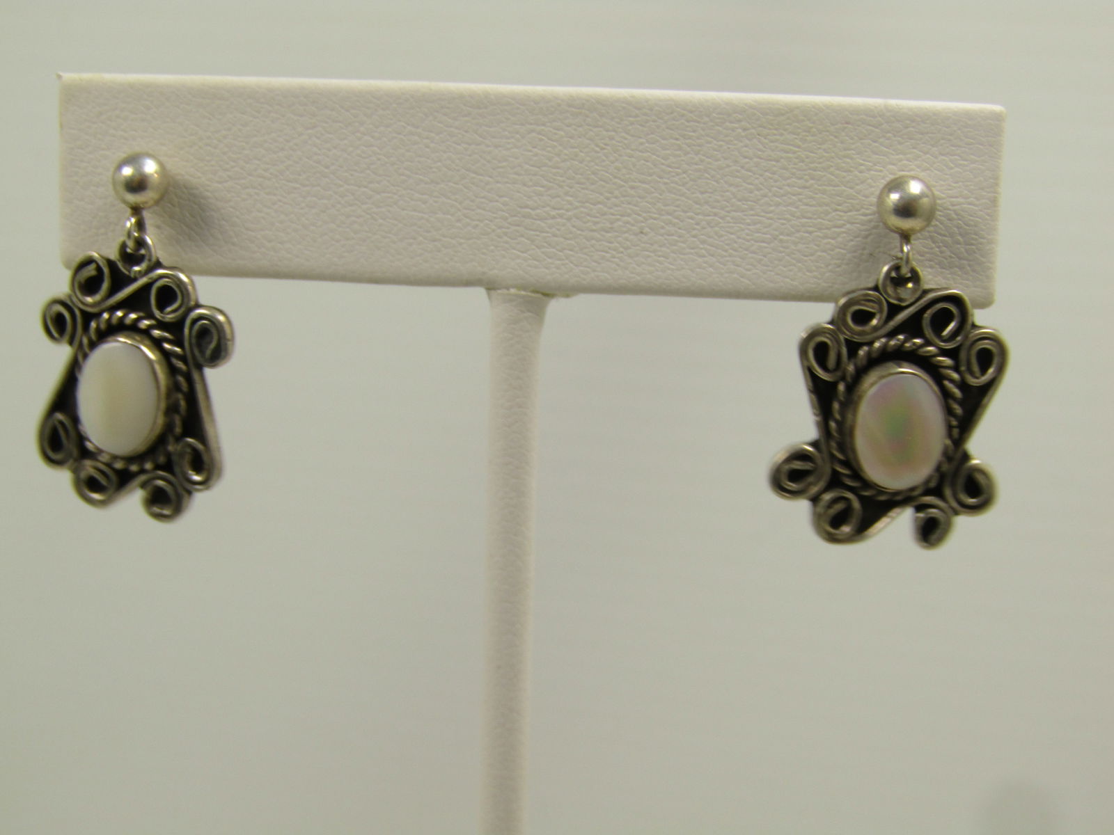 Vintage Sterling Mother-of-Pearl Earrings, Shadowbox, Pierced, 1970's, 1980's - 2