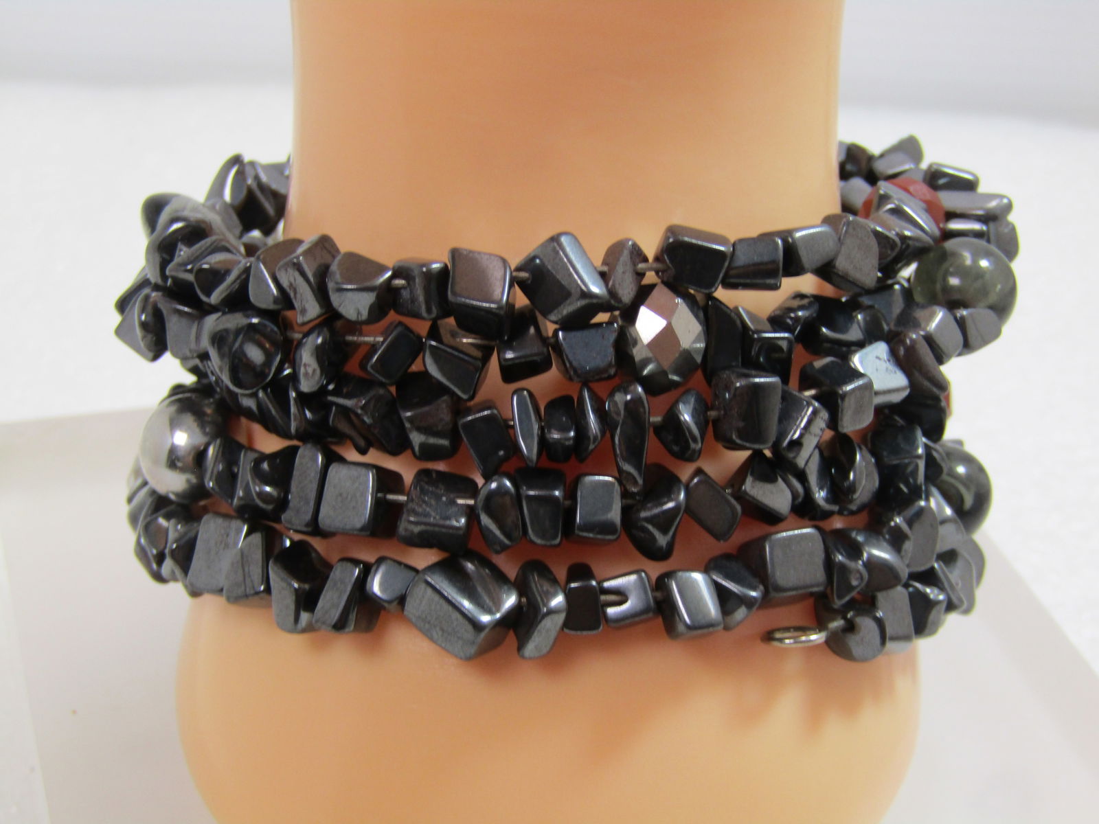 Hematite & Accent Beaded Coiled Bracelet, 1990's, 5-6 Coils (1 of 6)