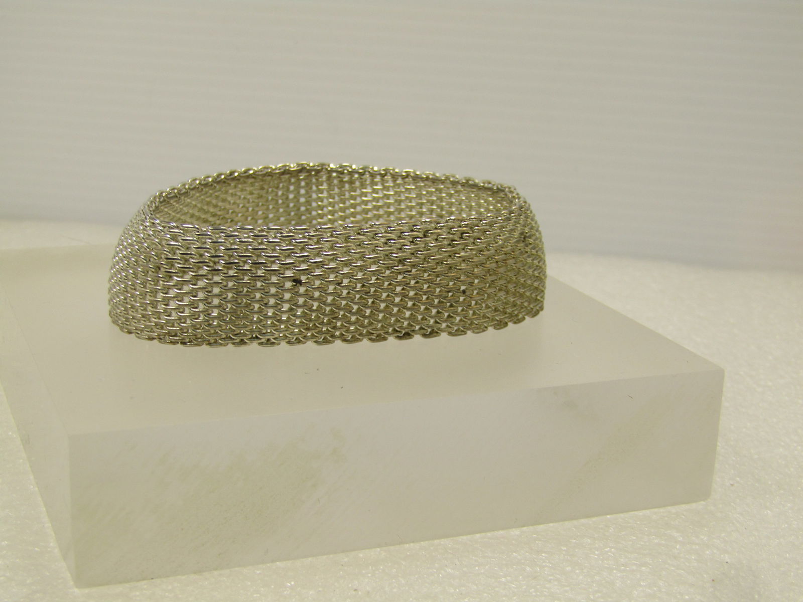 Wide Woven Silver Tone Bracelet, Slip-On 8", 1980's (1 of 5)