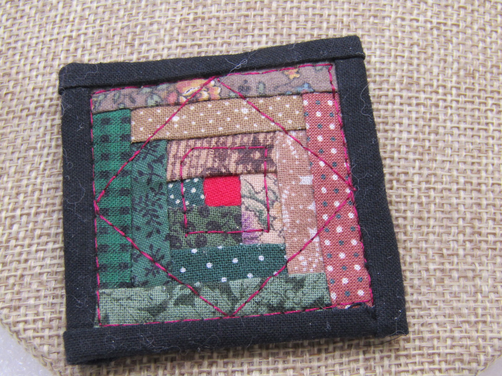 Vintage Hand Made Quilted Brooch/Pin, Fabric, 1980's - 2