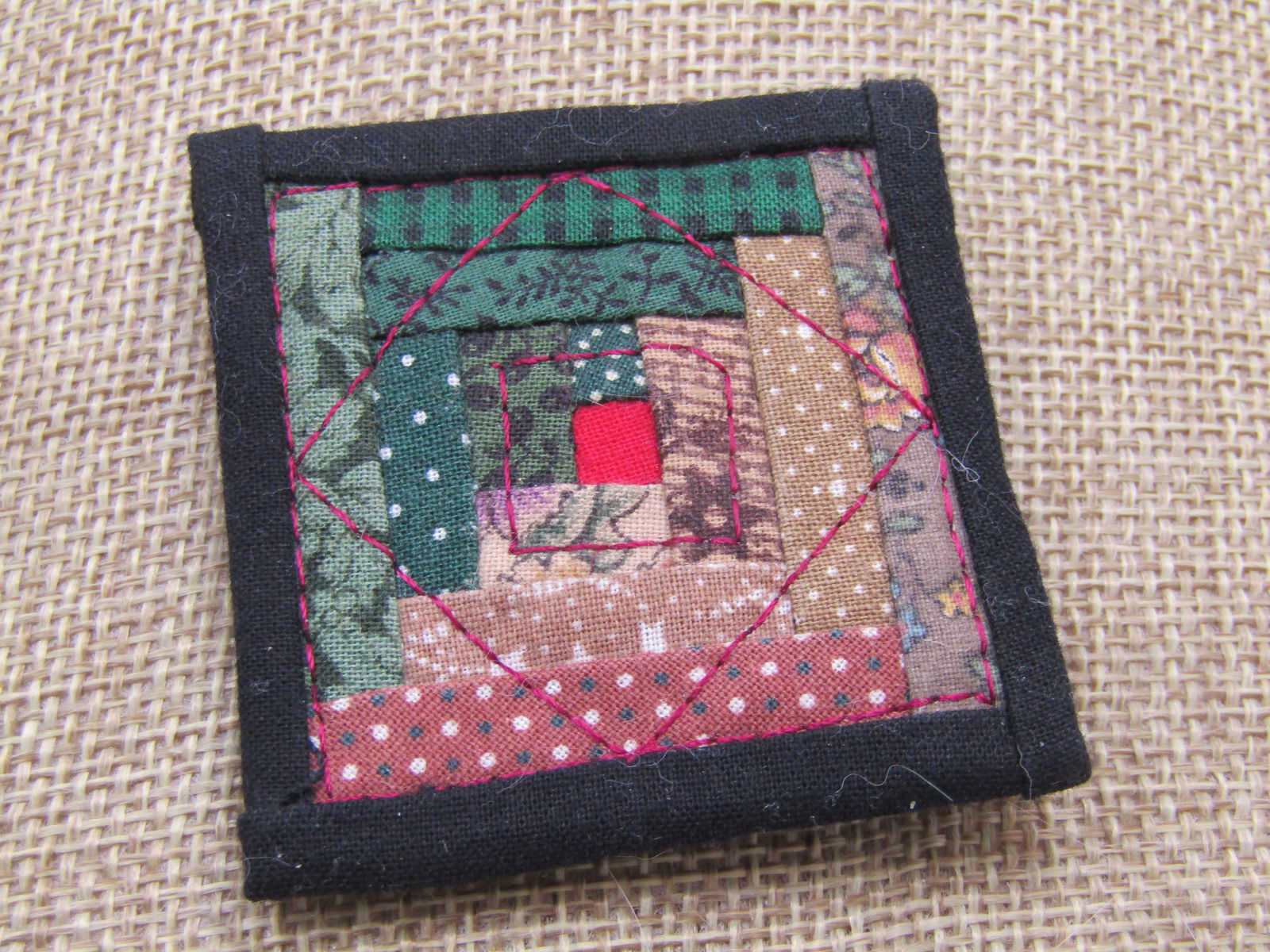 Vintage Hand Made Quilted Brooch/Pin, Fabric, 1980's - 3