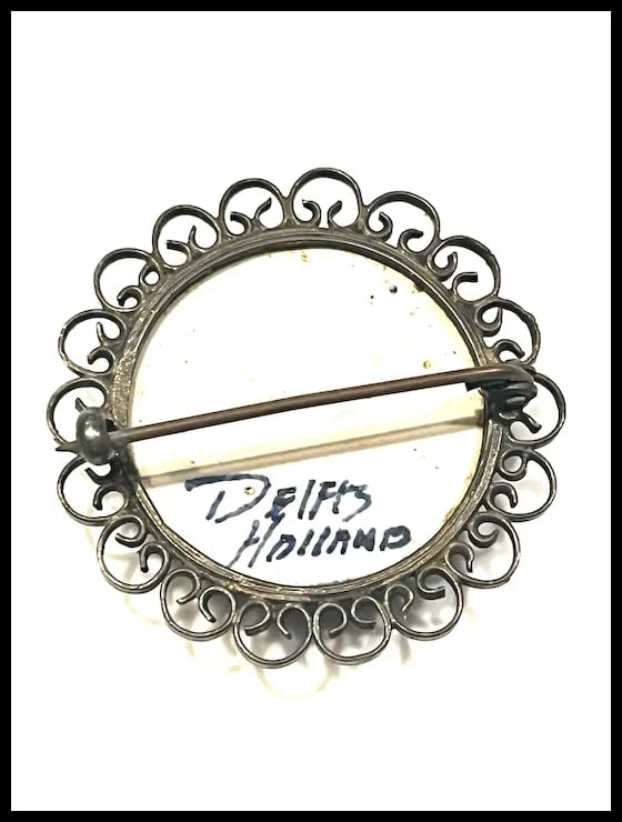 Vintage Delft Holland Windmill 835 Silver Hand Painted Booch - 4