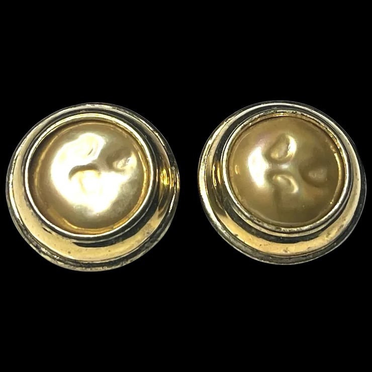 Vintage Carolee Mother of Pearl Sterling Silver Gold Tone Clip Earrings (1 of 7)