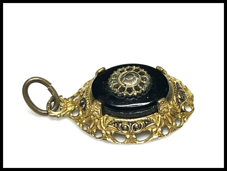 Victorian 14k GF Pendant with Diamond Center & Onyx Charm - 4