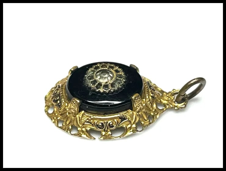Victorian 14k GF Pendant with Diamond Center & Onyx Charm - 5