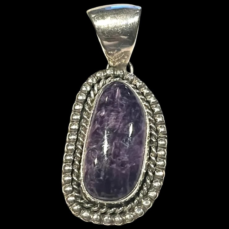 Vintage Southwestern Charoite Sterling SIlver Large Pendant (1 of 5)