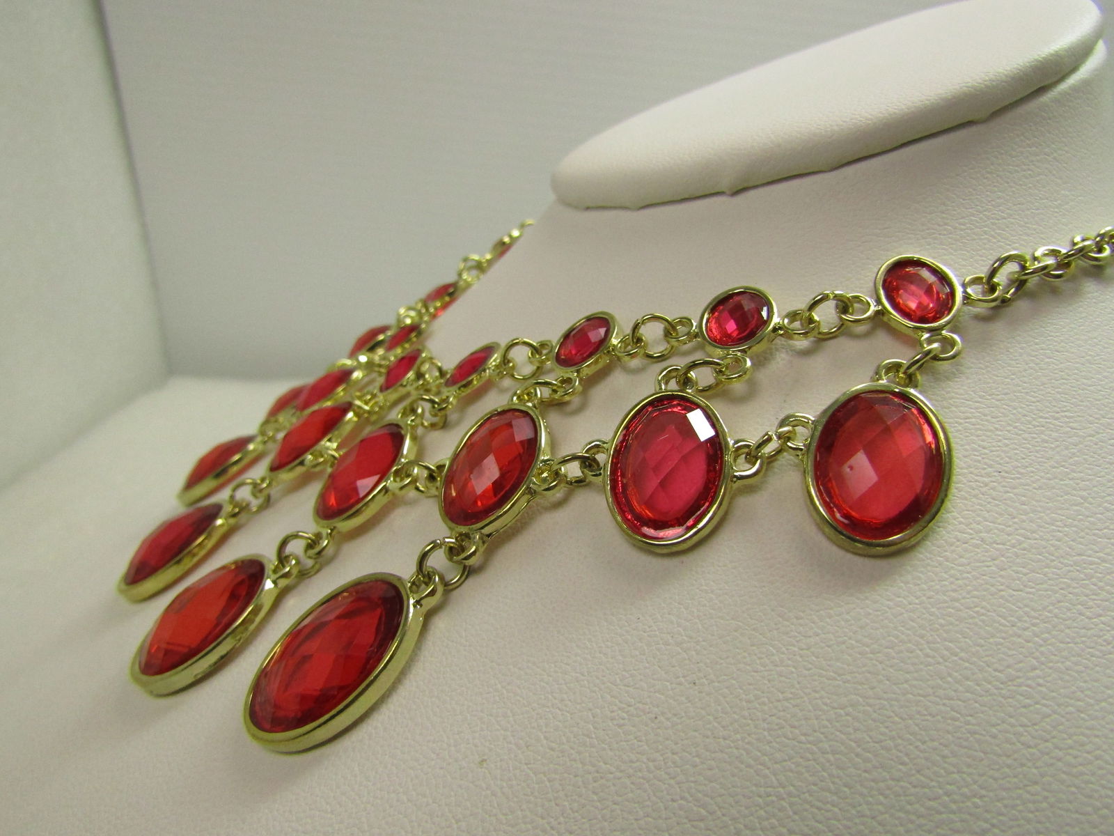 2028 Signed Orange/Pink Bib Necklace, 19" , Gold Tone - 2