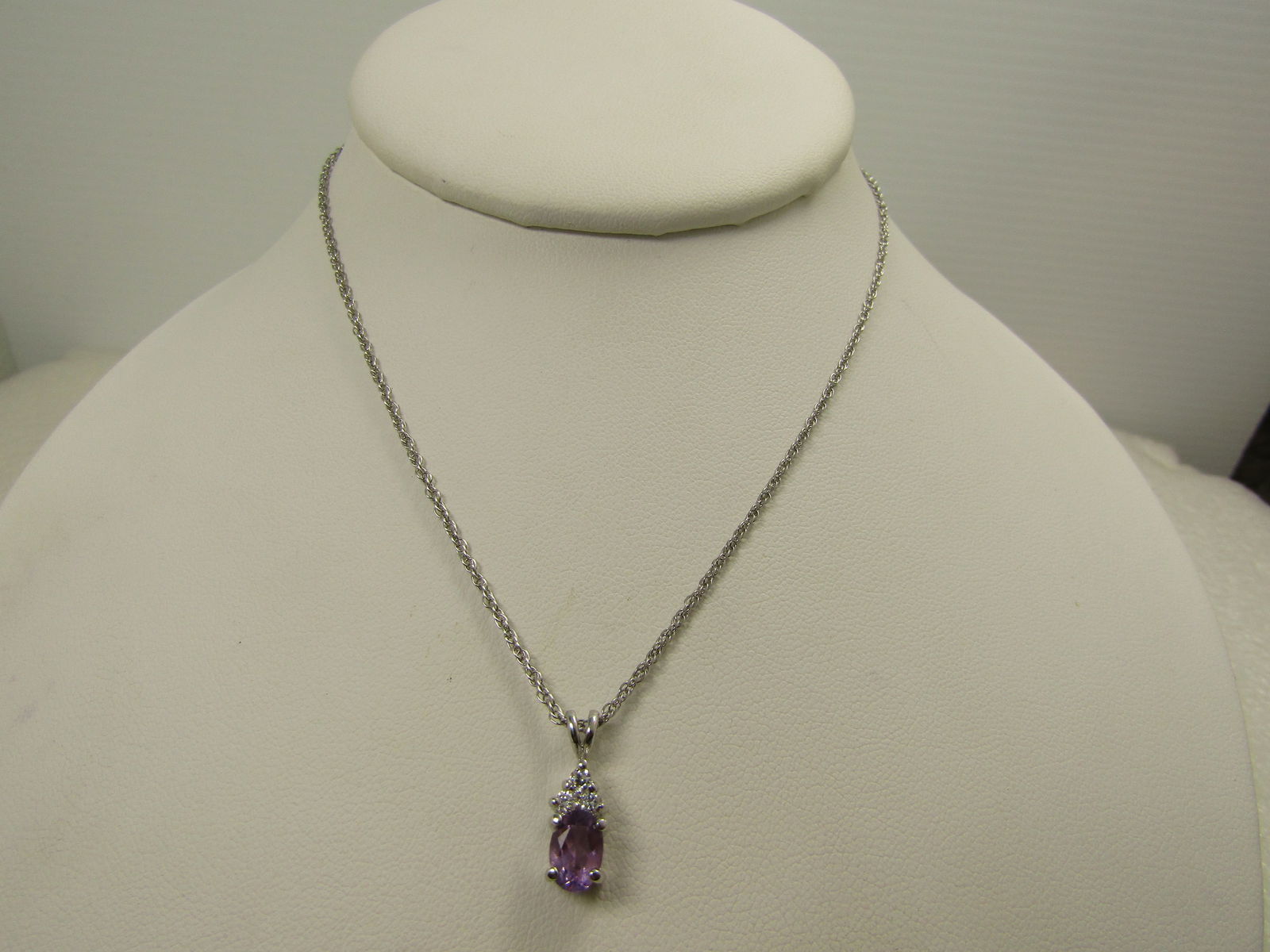 Amethyst & Clear Stone Pendant, 18", 1990's, Silver (1 of 8)