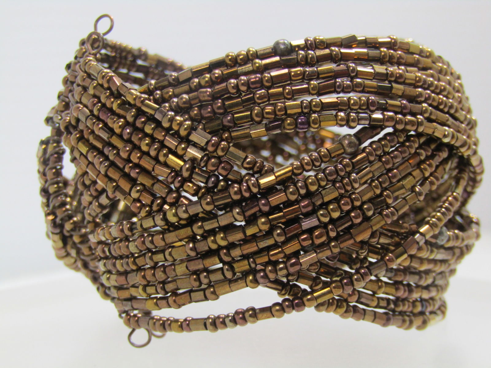 Vintage Multi-Straing Coiled Copper Glass Beaded Bracelet , Adjusts, 1980's-1990's (1 of 6)