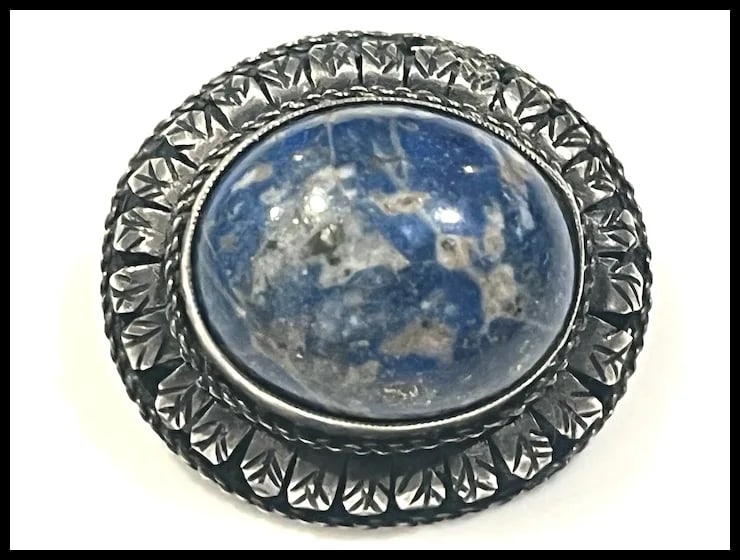 Vintage 800 Silver Lapis Brooch - 2