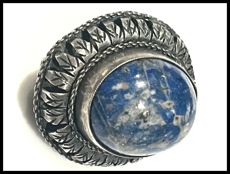 Vintage 800 Silver Lapis Brooch - 3