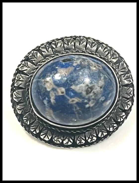 Vintage 800 Silver Lapis Brooch - 4