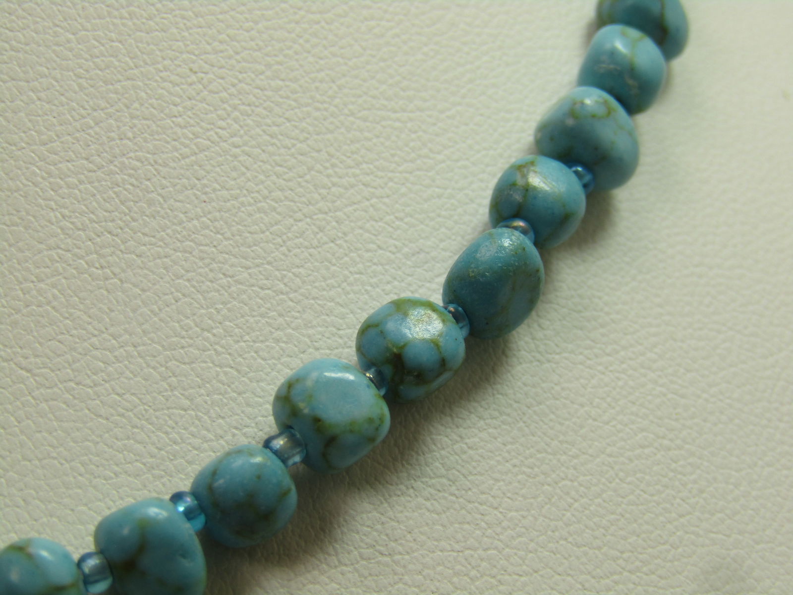 Vintage Faux Turquoise White Heart Necklace/Blue Rhinestones, Signed Avon, 1980's-1990's, 16"-19" - 6