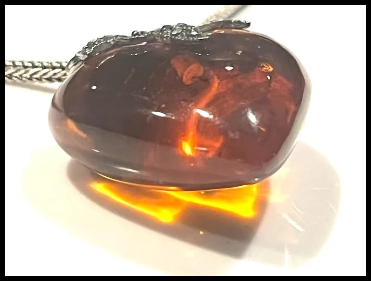 Vintage Sterling Silver Double Sided Marcasite Big Puffy Baltic Amber Heart Pendant/Necklace - 6