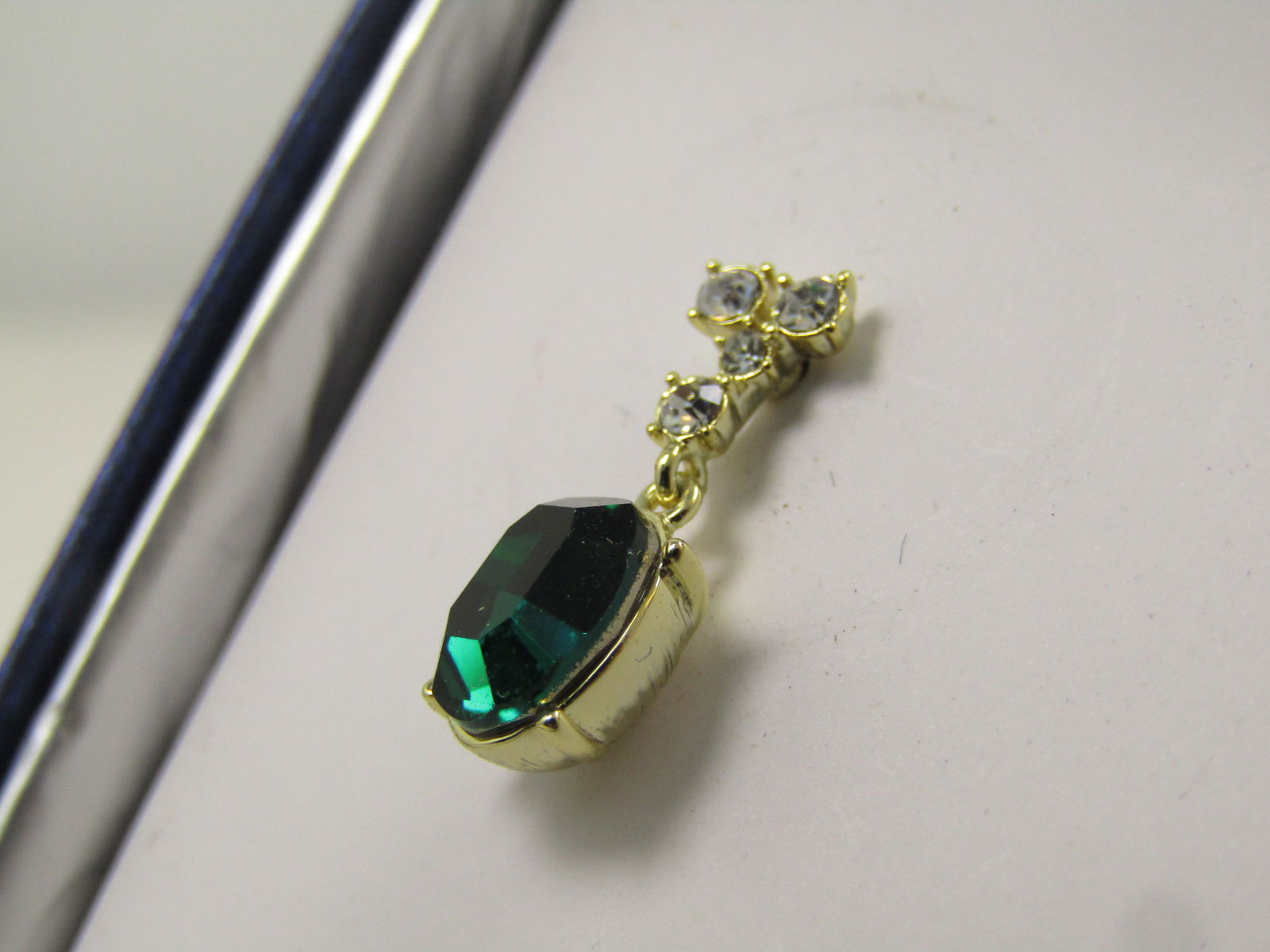 Emerald Green & Clear Crystal Drop Earrings by Brilliance, Original Box, Pierced, 1990's - 5