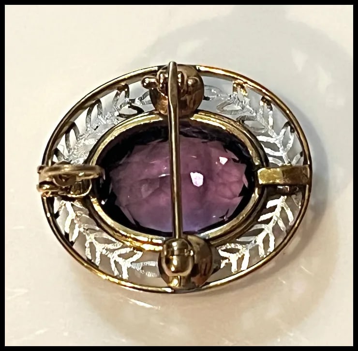 Vintage 14k Two Tone White and Yellow Gold Pendant/ Brooch with Amethyst and Seed Pearls - 6